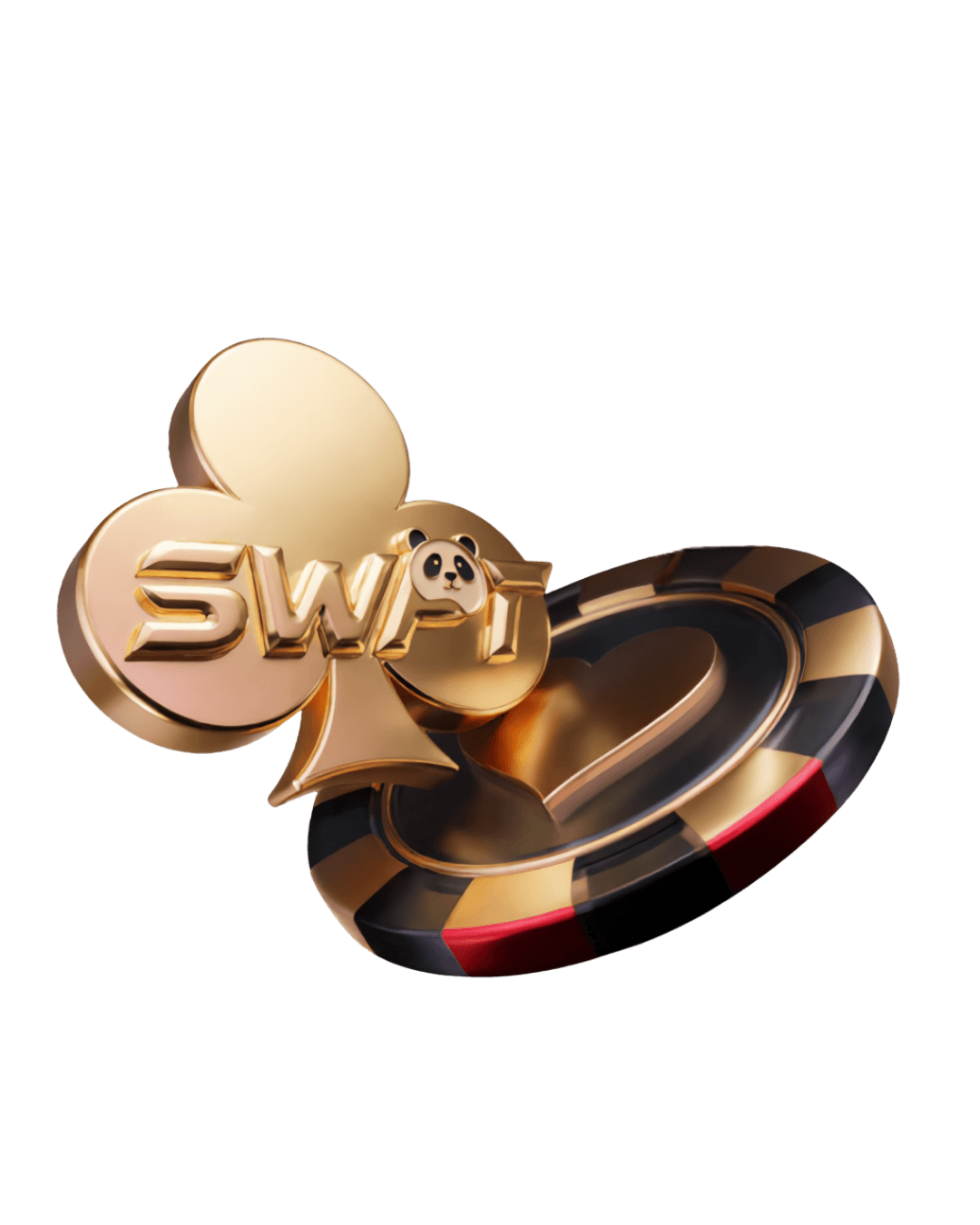 SWPT panda-mascot chip with dice and roulette wheel